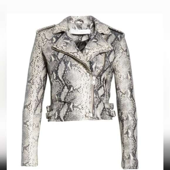 IRO Ashville Snake‎ Embossed Leather Moto Jacket - Picture 1 of 7